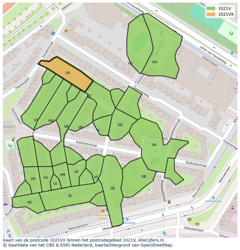 Afbeelding van het postcodegebied 1021 VX op de kaart.