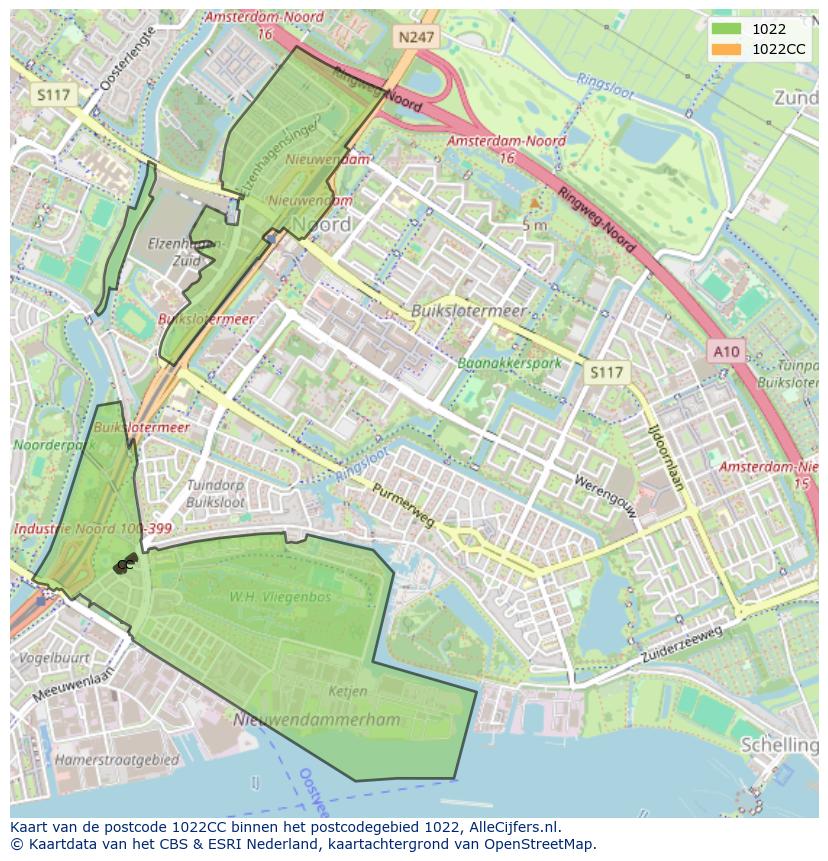 Afbeelding van het postcodegebied 1022 CC op de kaart.