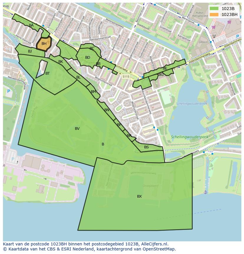 Afbeelding van het postcodegebied 1023 BH op de kaart.