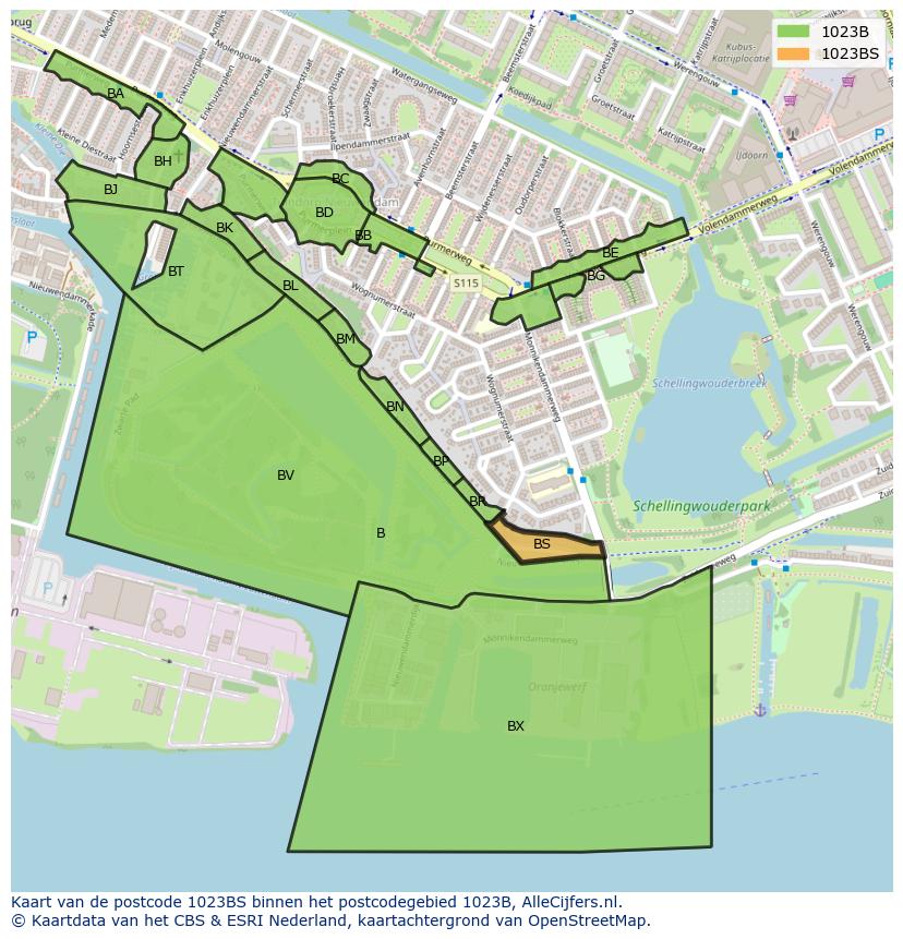 Afbeelding van het postcodegebied 1023 BS op de kaart.