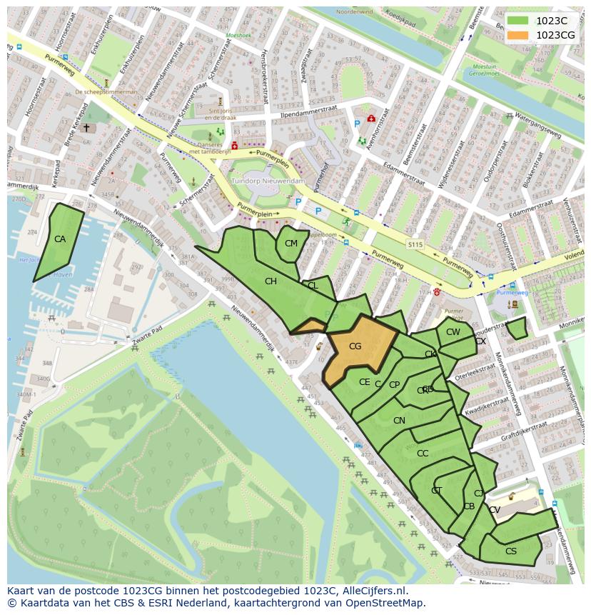 Afbeelding van het postcodegebied 1023 CG op de kaart.