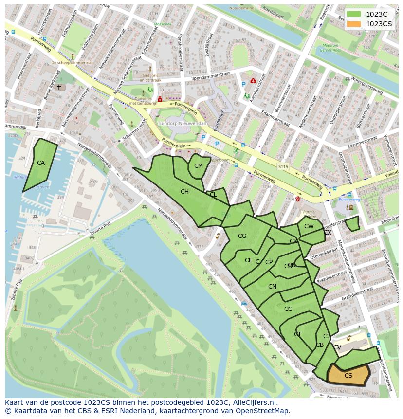 Afbeelding van het postcodegebied 1023 CS op de kaart.
