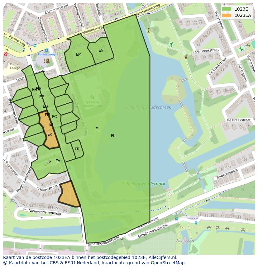Afbeelding van het postcodegebied 1023 EA op de kaart.