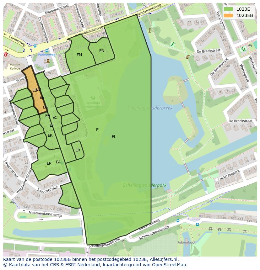 Afbeelding van het postcodegebied 1023 EB op de kaart.