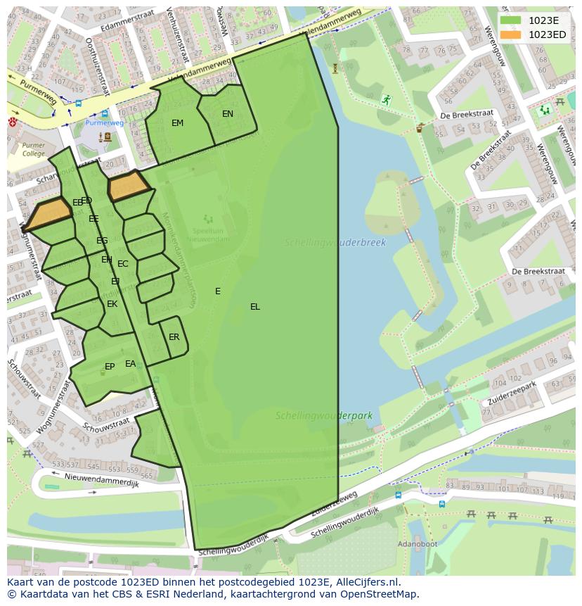 Afbeelding van het postcodegebied 1023 ED op de kaart.