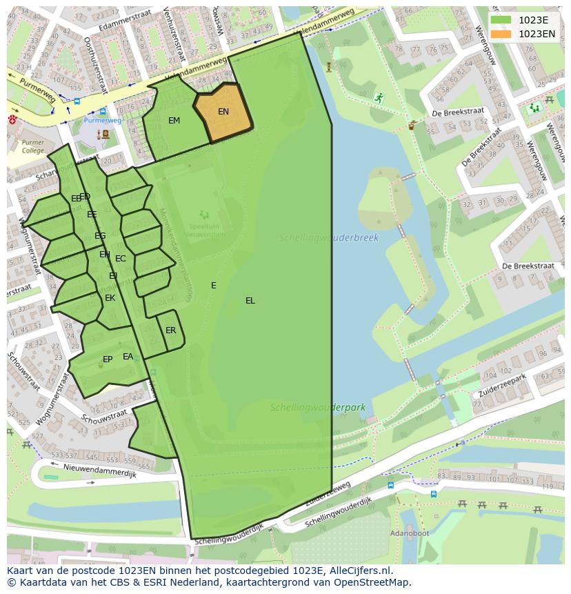 Afbeelding van het postcodegebied 1023 EN op de kaart.