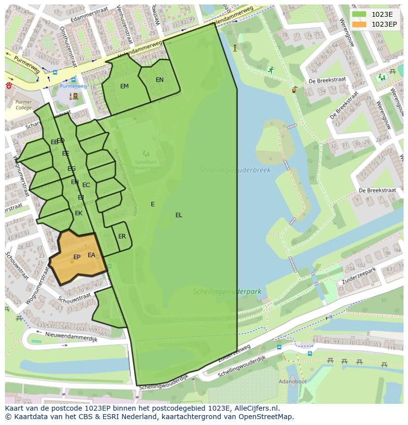 Afbeelding van het postcodegebied 1023 EP op de kaart.