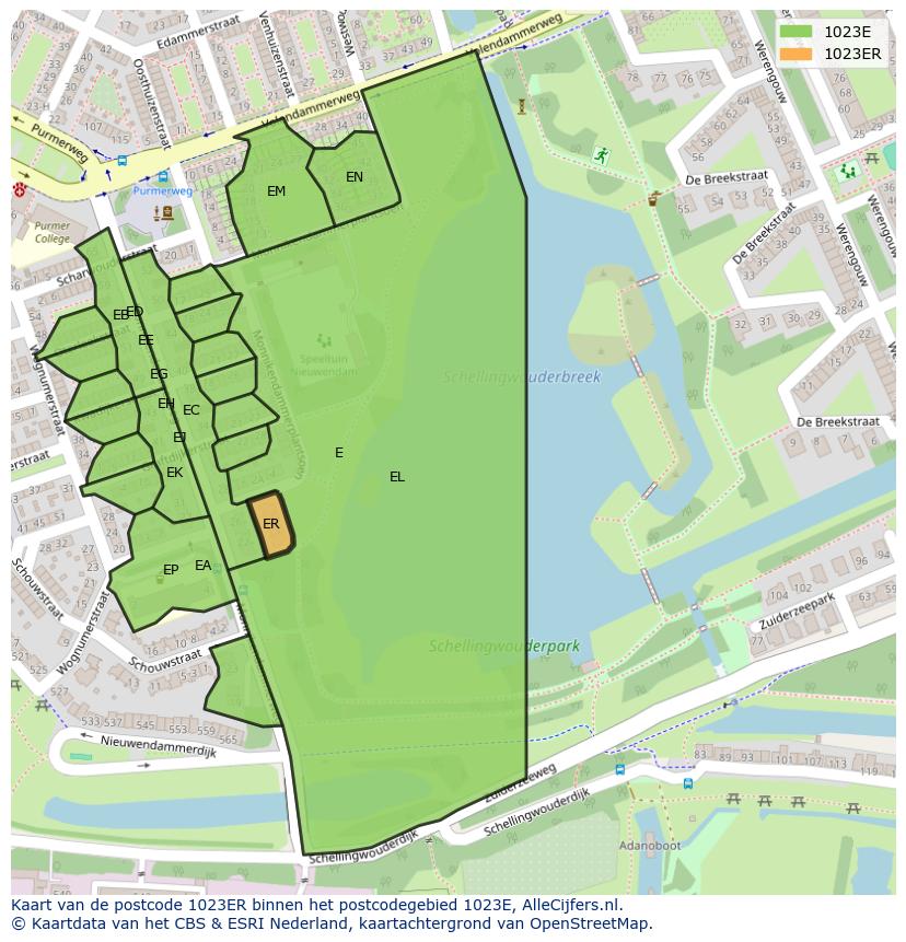 Afbeelding van het postcodegebied 1023 ER op de kaart.