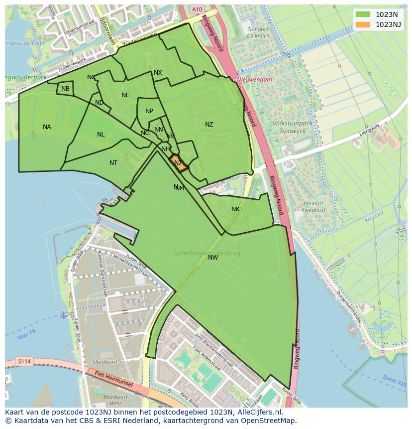Afbeelding van het postcodegebied 1023 NJ op de kaart.