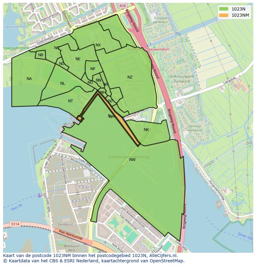 Afbeelding van het postcodegebied 1023 NM op de kaart.