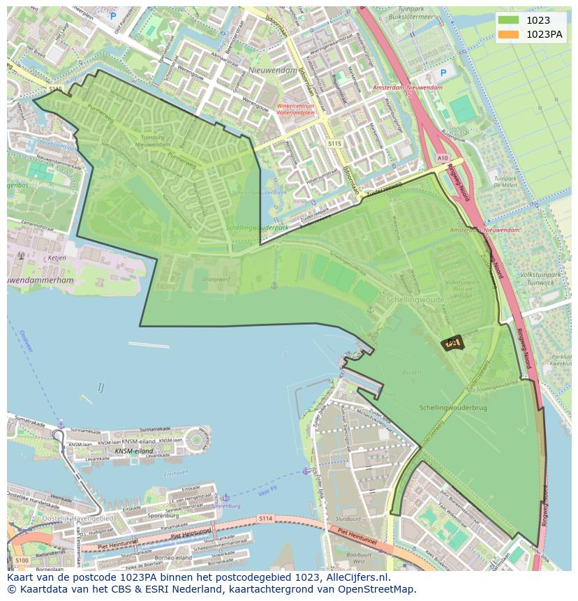 Afbeelding van het postcodegebied 1023 PA op de kaart.