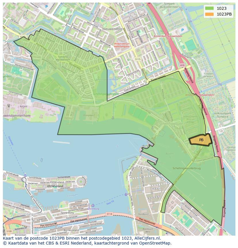 Afbeelding van het postcodegebied 1023 PB op de kaart.
