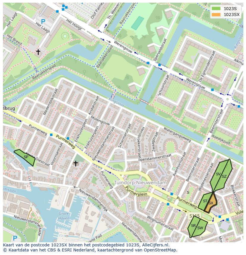 Afbeelding van het postcodegebied 1023 SX op de kaart.