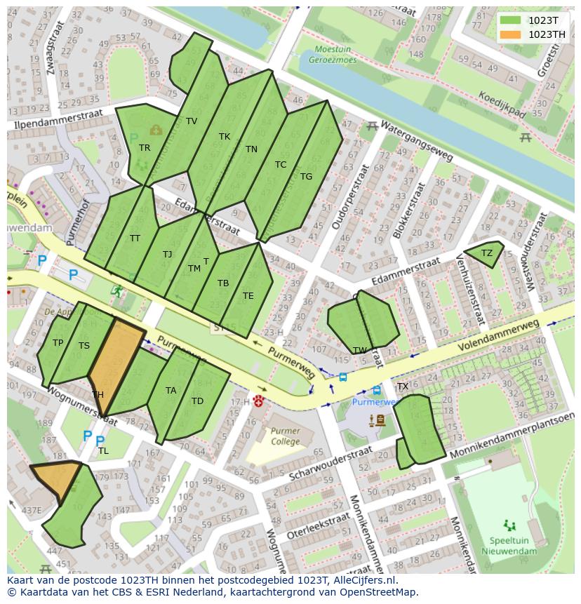 Afbeelding van het postcodegebied 1023 TH op de kaart.