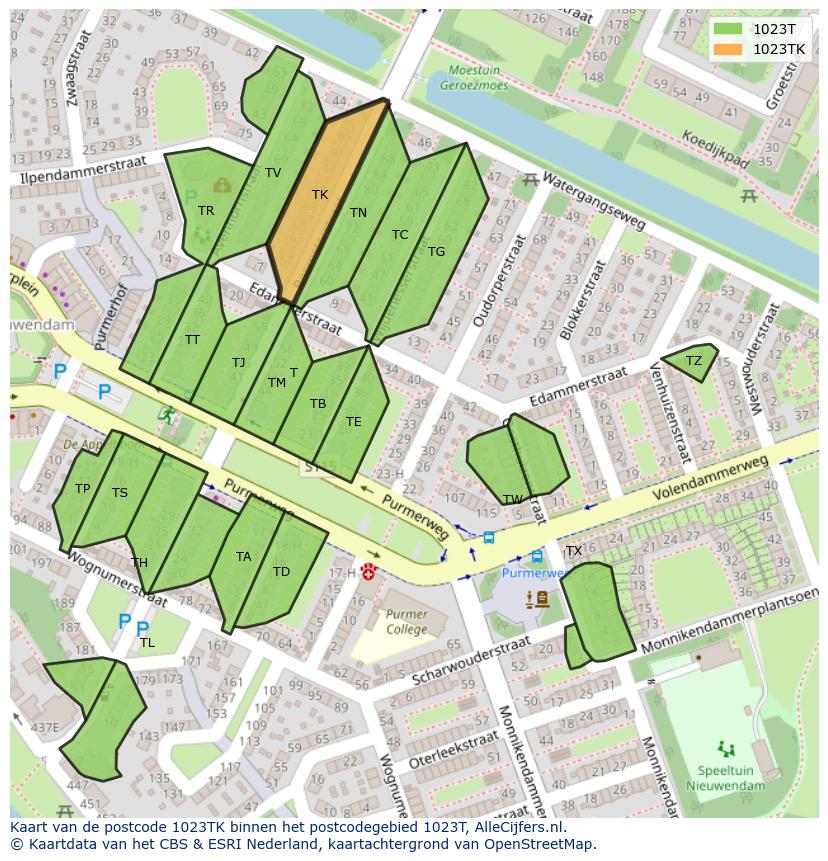 Afbeelding van het postcodegebied 1023 TK op de kaart.