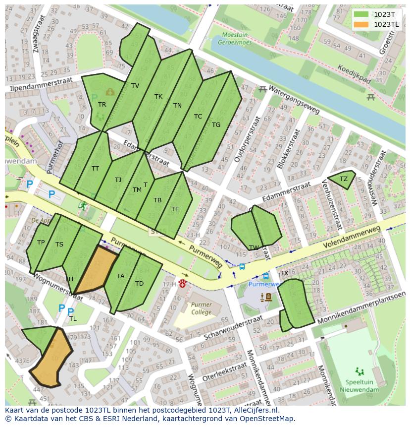 Afbeelding van het postcodegebied 1023 TL op de kaart.