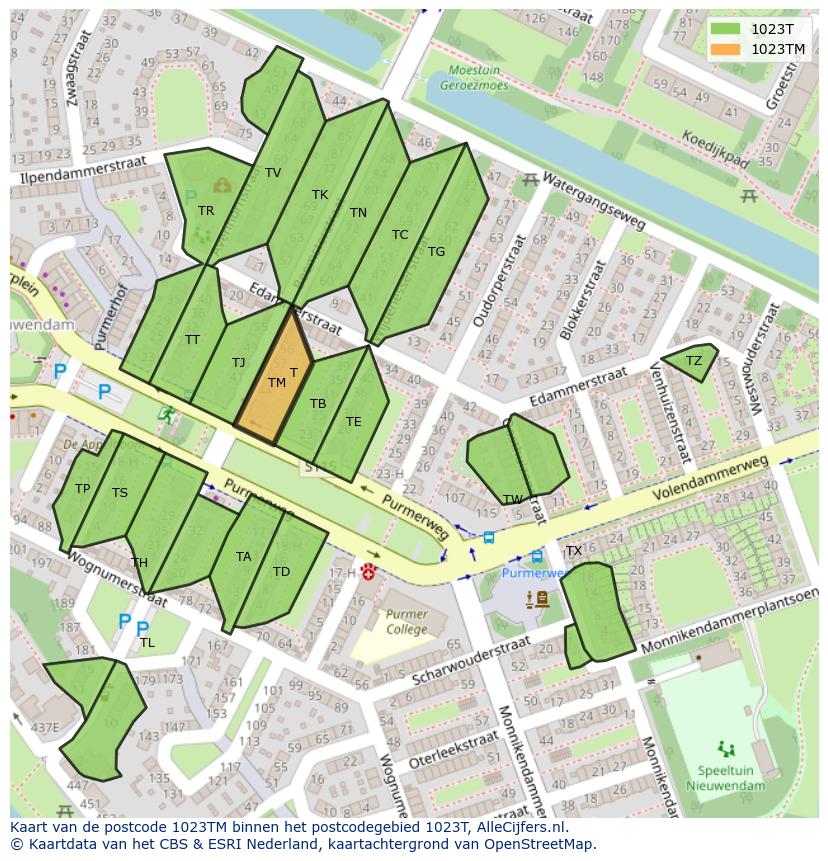 Afbeelding van het postcodegebied 1023 TM op de kaart.