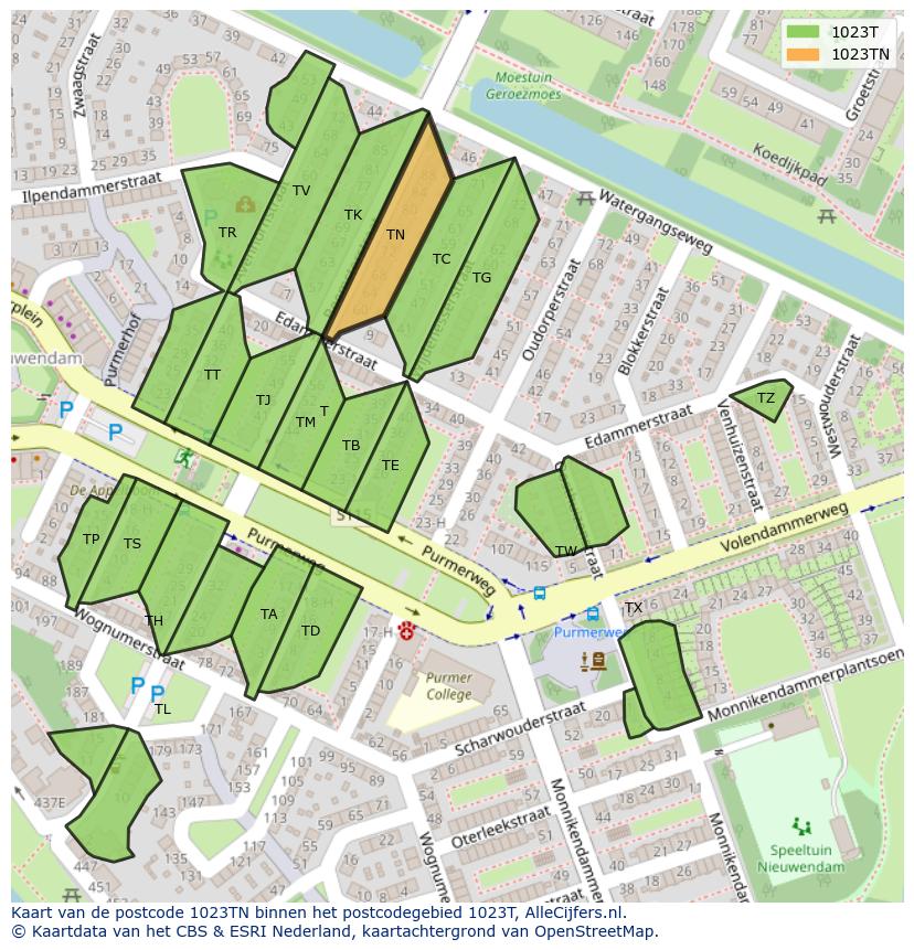 Afbeelding van het postcodegebied 1023 TN op de kaart.