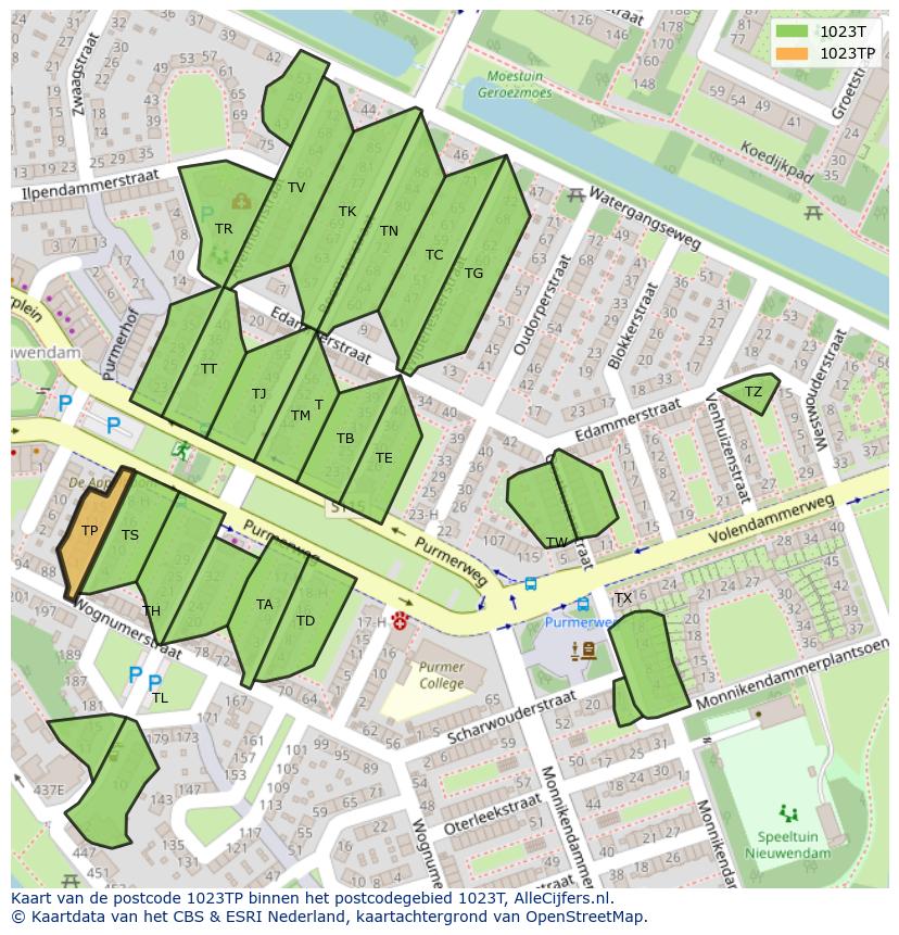 Afbeelding van het postcodegebied 1023 TP op de kaart.