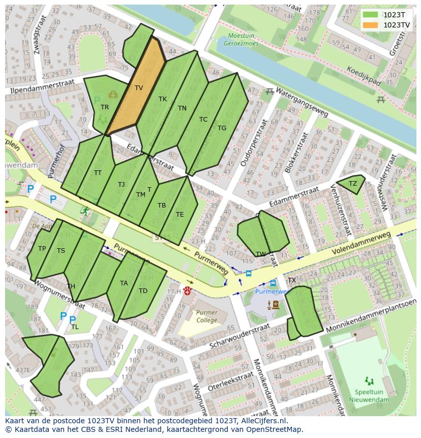 Afbeelding van het postcodegebied 1023 TV op de kaart.