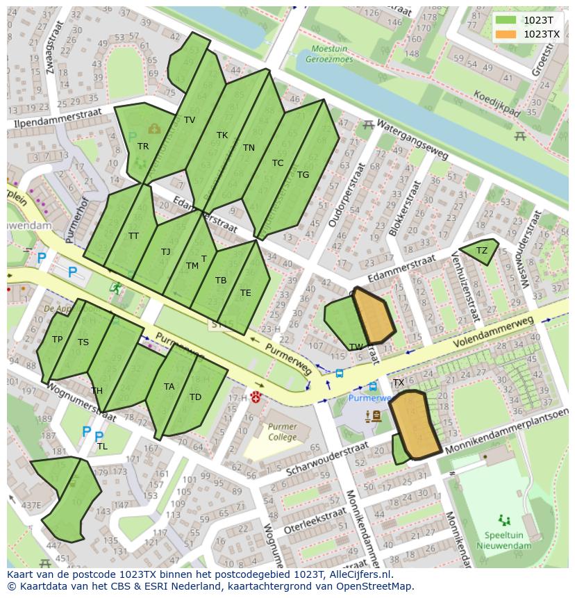 Afbeelding van het postcodegebied 1023 TX op de kaart.
