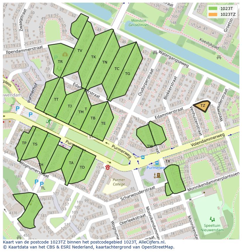Afbeelding van het postcodegebied 1023 TZ op de kaart.