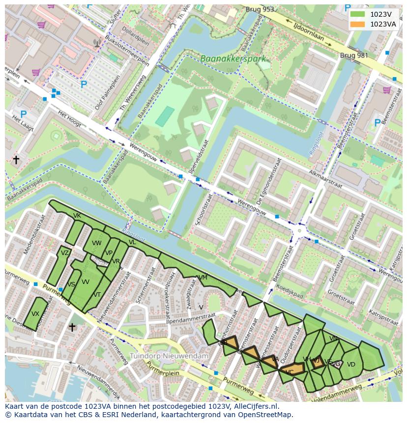 Afbeelding van het postcodegebied 1023 VA op de kaart.