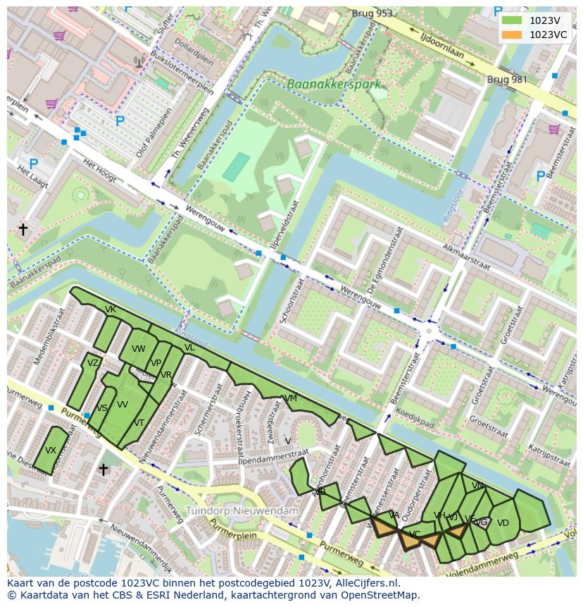 Afbeelding van het postcodegebied 1023 VC op de kaart.