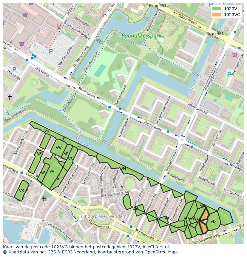 Afbeelding van het postcodegebied 1023 VG op de kaart.