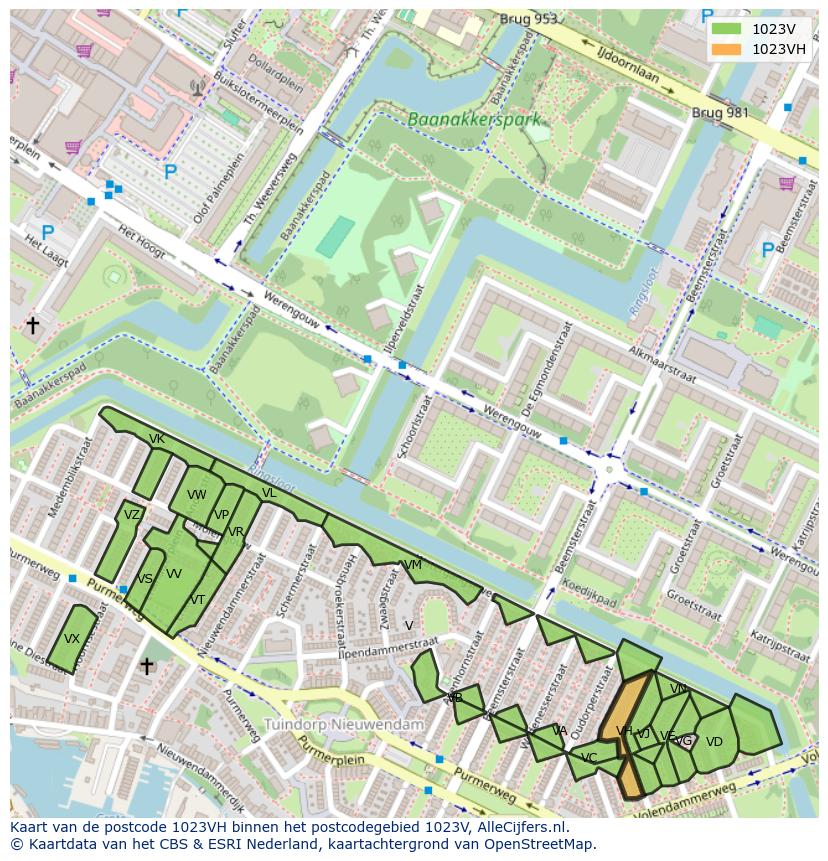 Afbeelding van het postcodegebied 1023 VH op de kaart.