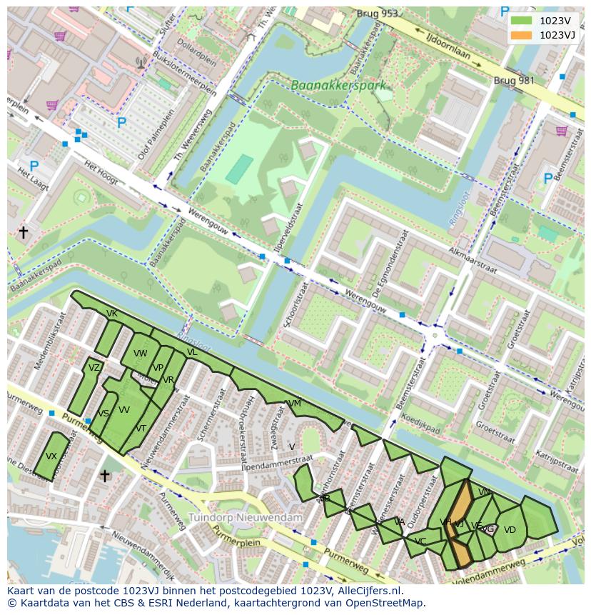 Afbeelding van het postcodegebied 1023 VJ op de kaart.