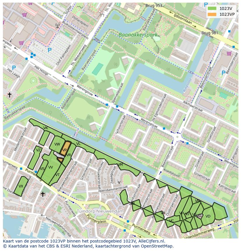 Afbeelding van het postcodegebied 1023 VP op de kaart.
