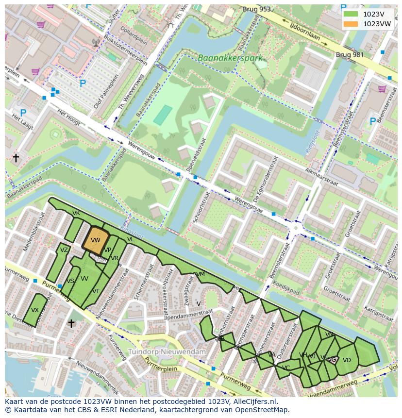 Afbeelding van het postcodegebied 1023 VW op de kaart.