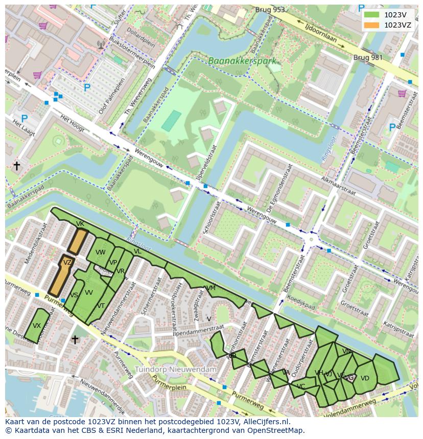 Afbeelding van het postcodegebied 1023 VZ op de kaart.