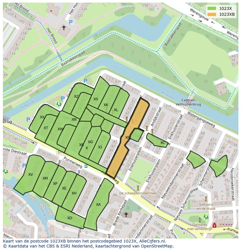 Afbeelding van het postcodegebied 1023 XB op de kaart.