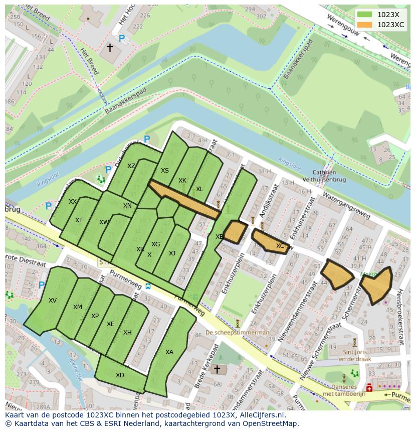 Afbeelding van het postcodegebied 1023 XC op de kaart.