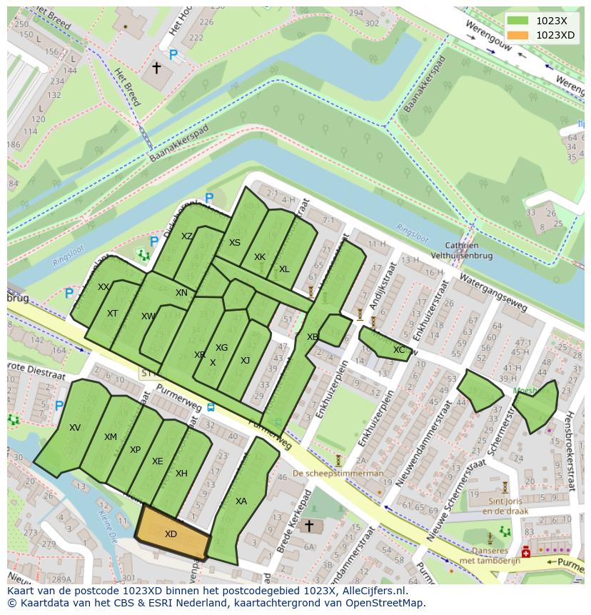 Afbeelding van het postcodegebied 1023 XD op de kaart.