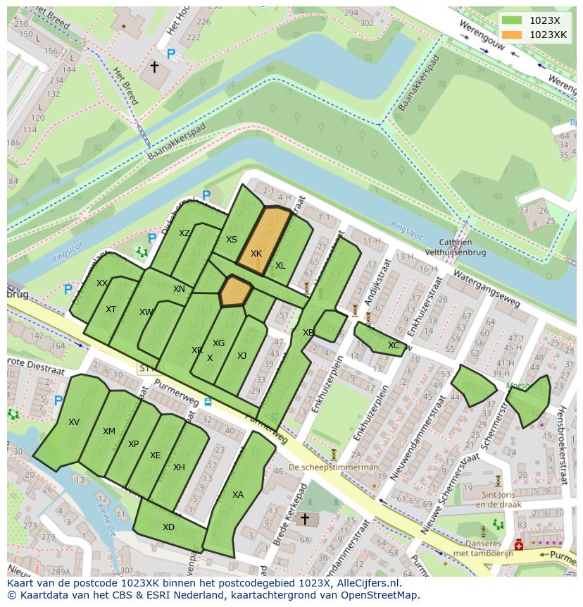 Afbeelding van het postcodegebied 1023 XK op de kaart.