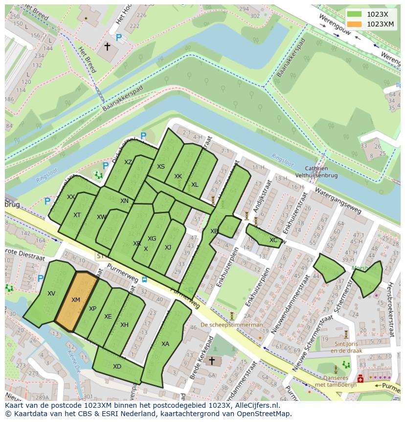 Afbeelding van het postcodegebied 1023 XM op de kaart.