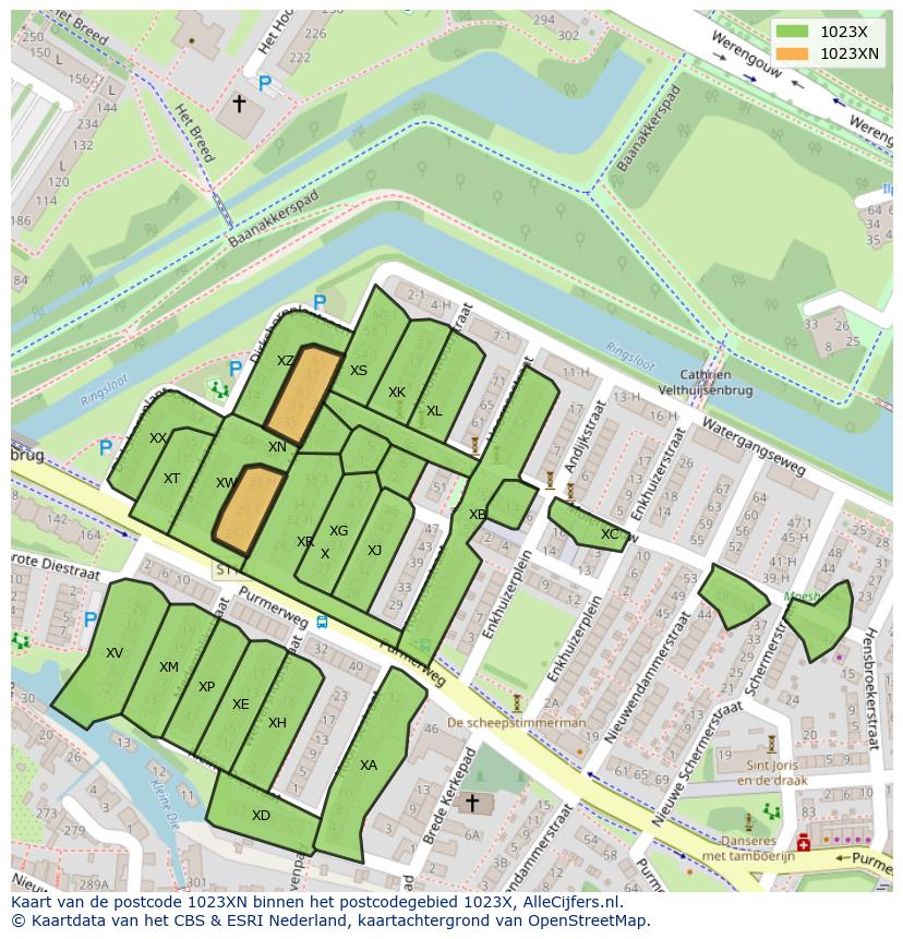 Afbeelding van het postcodegebied 1023 XN op de kaart.