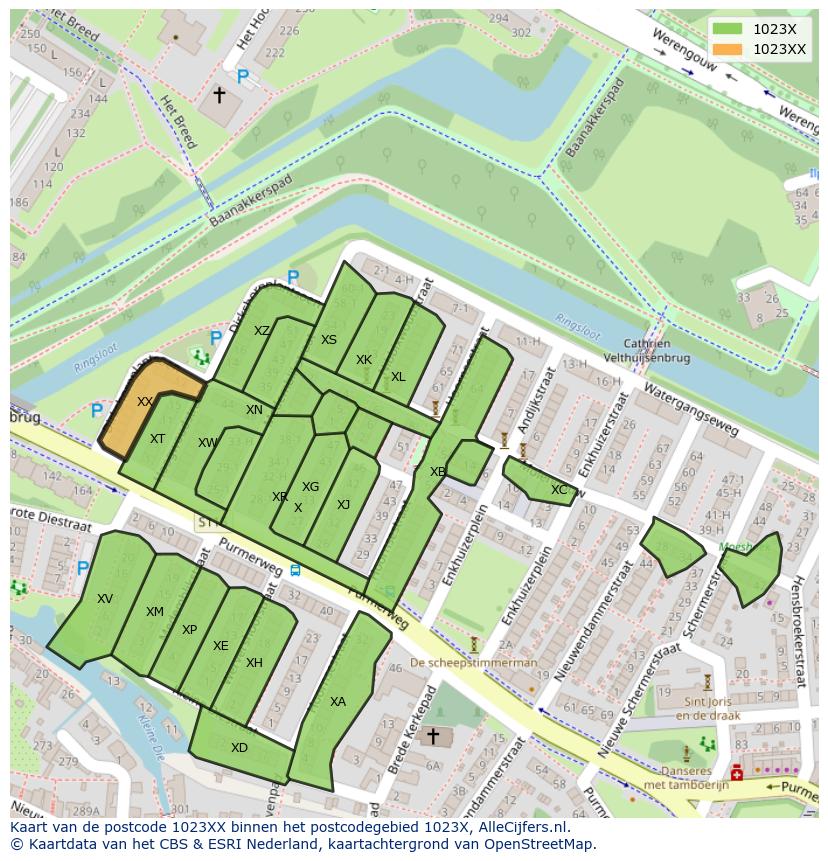 Afbeelding van het postcodegebied 1023 XX op de kaart.
