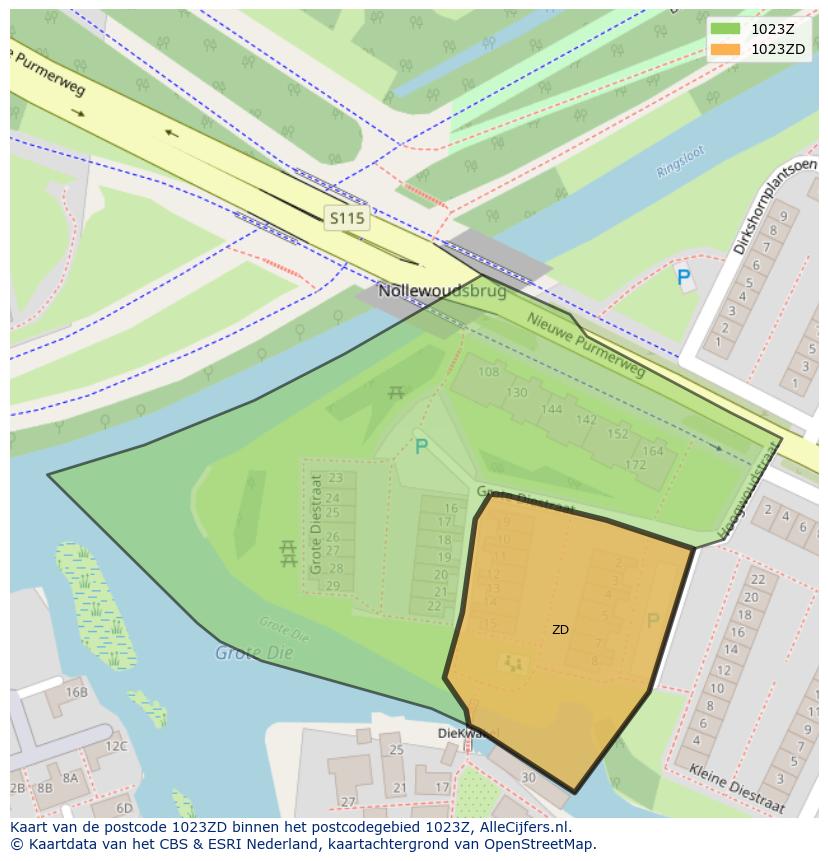 Afbeelding van het postcodegebied 1023 ZD op de kaart.