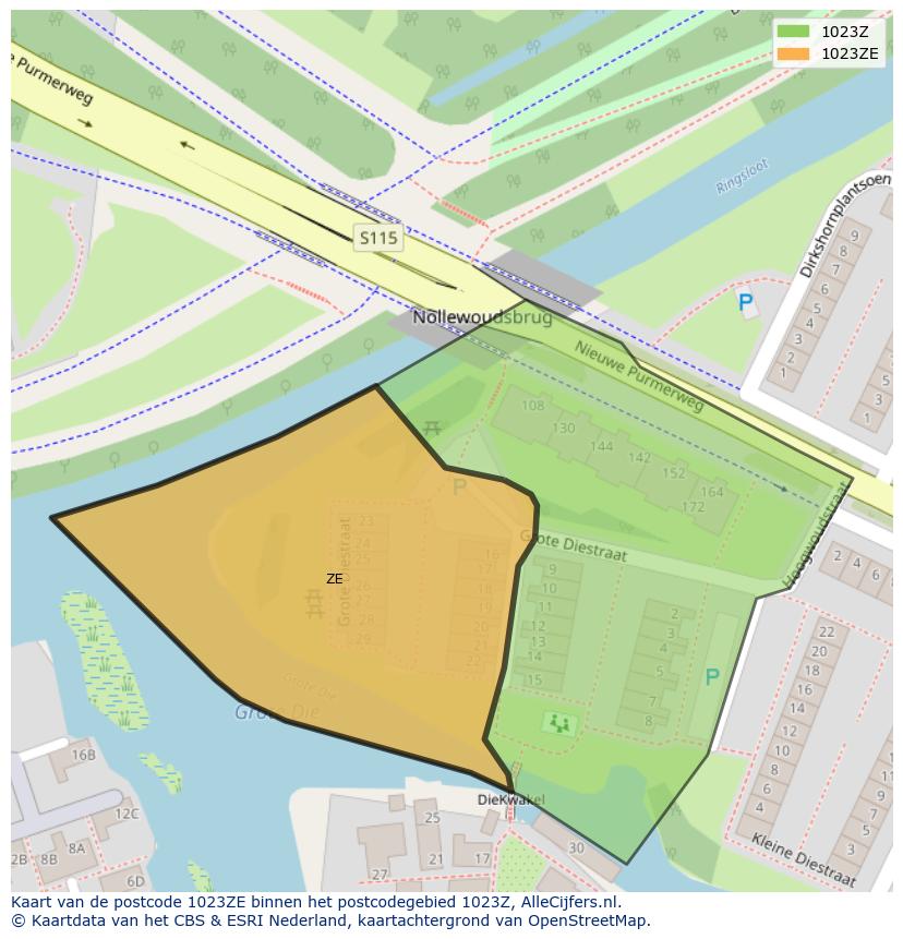 Afbeelding van het postcodegebied 1023 ZE op de kaart.