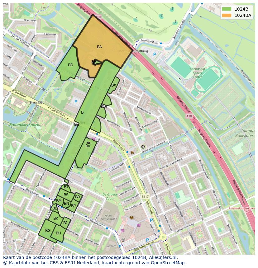 Afbeelding van het postcodegebied 1024 BA op de kaart.