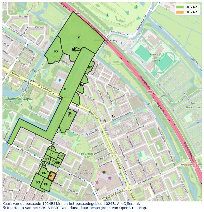 Afbeelding van het postcodegebied 1024 BJ op de kaart.