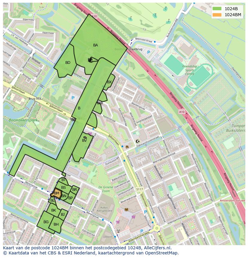 Afbeelding van het postcodegebied 1024 BM op de kaart.