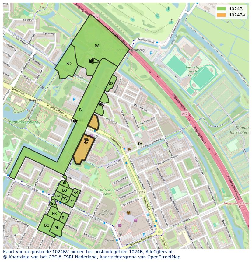 Afbeelding van het postcodegebied 1024 BV op de kaart.