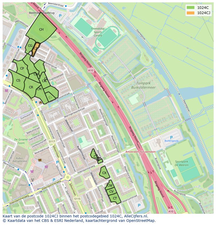 Afbeelding van het postcodegebied 1024 CJ op de kaart.