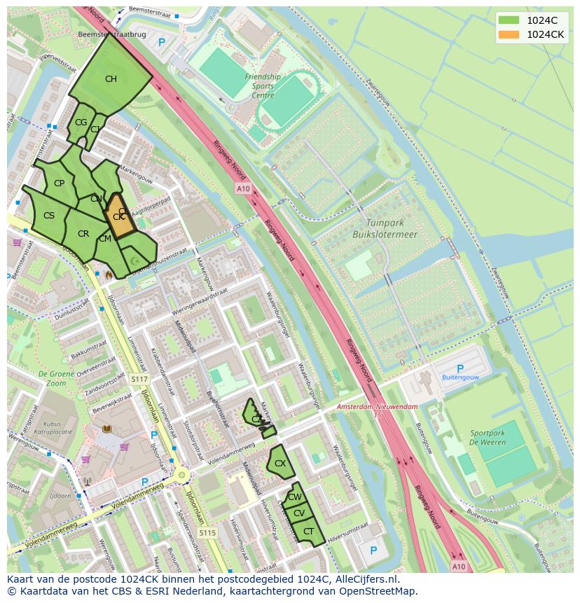 Afbeelding van het postcodegebied 1024 CK op de kaart.