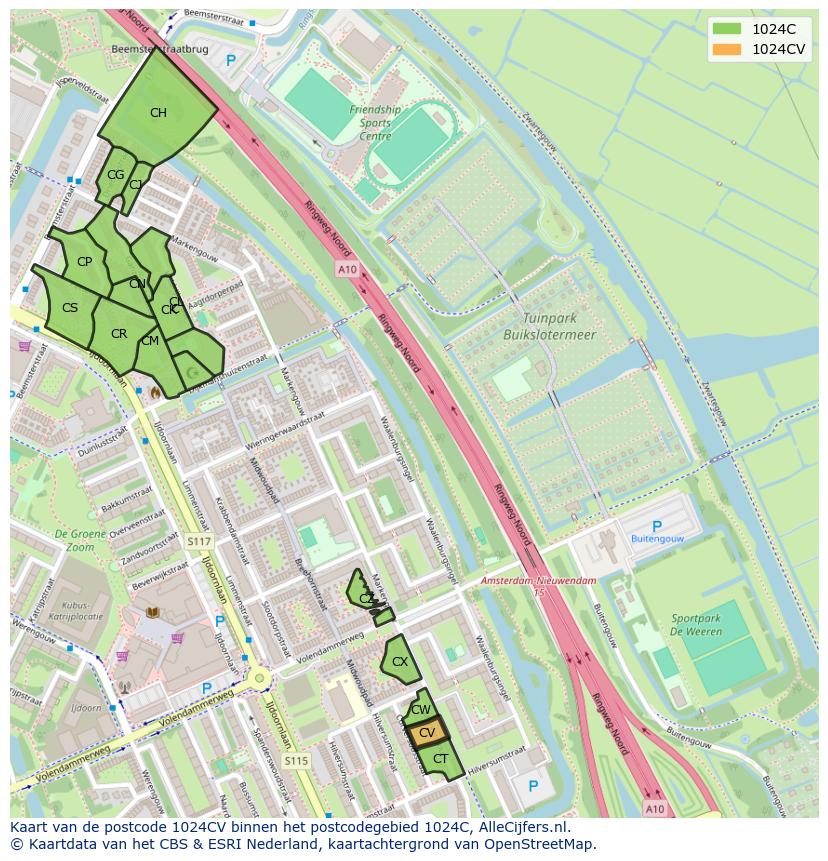 Afbeelding van het postcodegebied 1024 CV op de kaart.
